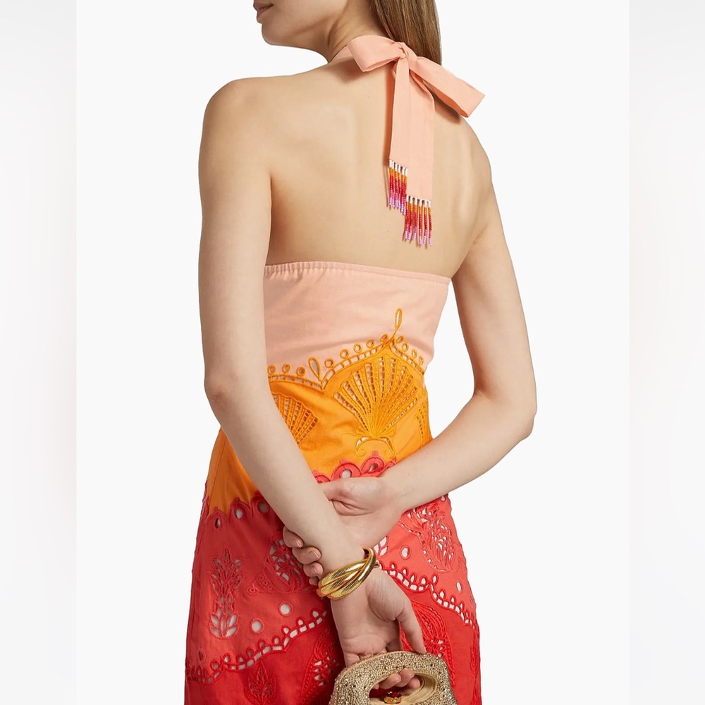 Farm Rio Summer Gradient Richelieu Ombre Midi Dress Orange Size S Small - Picture 6 of 7